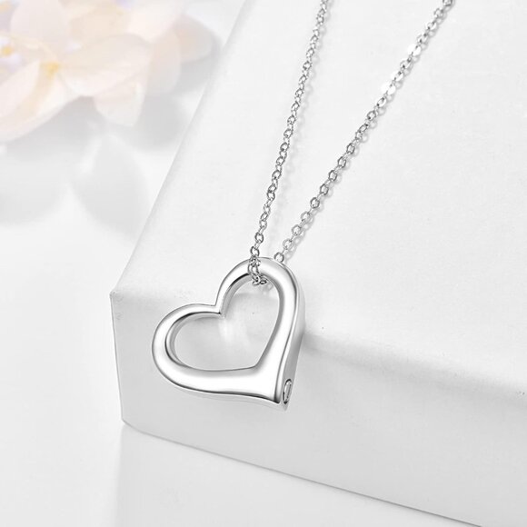 Sterling Silver Heart Urn Necklace for Ashes, Cremation Keepsake Jewelry - Picture 2 of 7